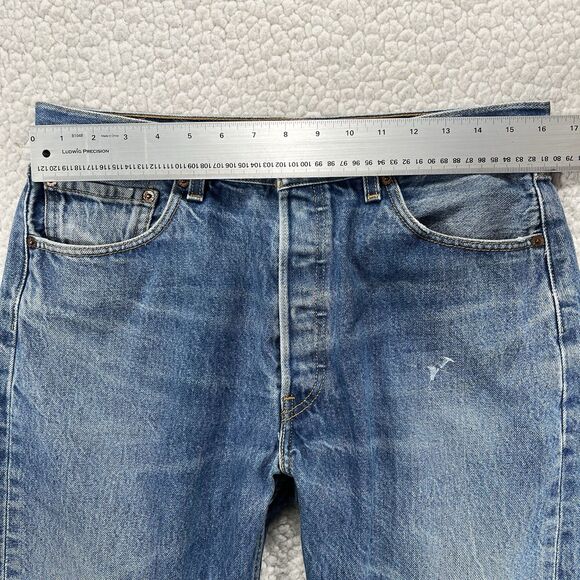 Levi’s 501 Jeans Men’s Size 35x33 (Actual 32x28) Blue Straight Button Fly Grunge - Picture 12 of 15
